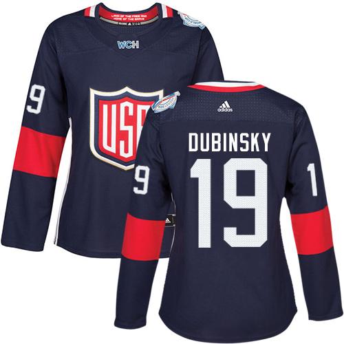 Team USA #19 Brandon Dubinsky Navy Blue 2016 World Cup Women's Stitched NHL Jersey - Click Image to Close
